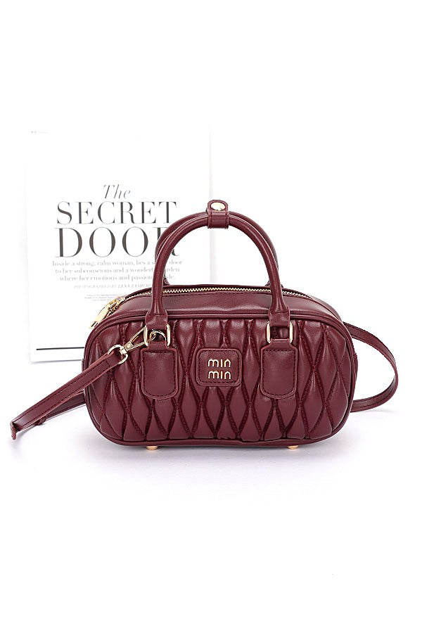 Black Faux Leather Quilted Top Handle Swing Bag