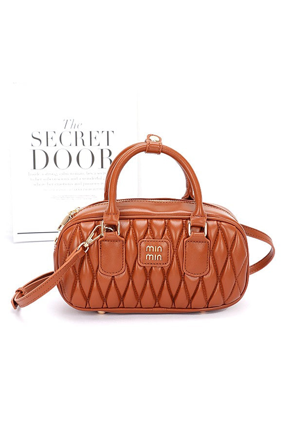 Burgundy Faux Leather Quilted Top Handle Swing Bag