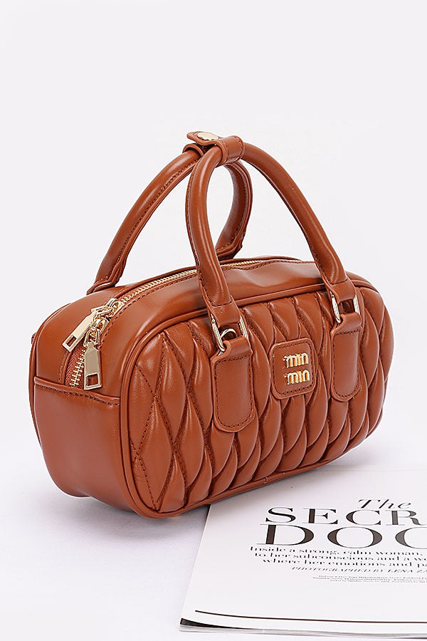 Faux Leather Quilted Top Handle Swing Bag