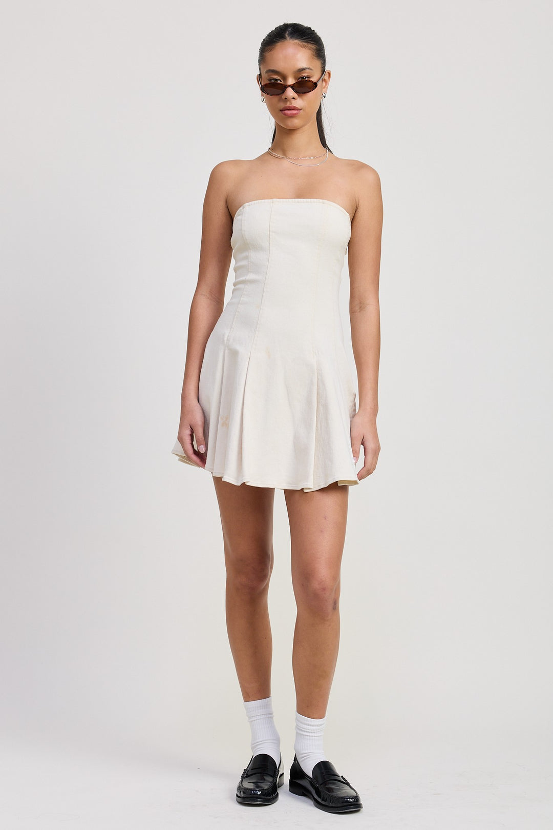 Ivory Strapless Mini Ruffle Dress