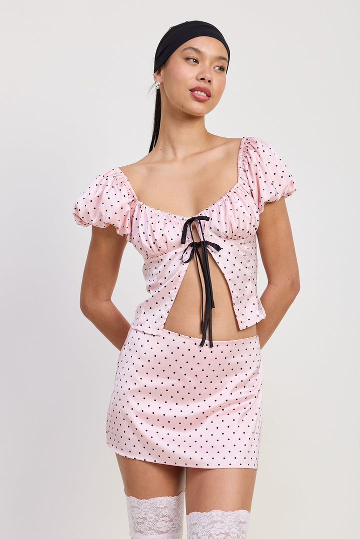 Pink Black Polka Mini Polka Dot Skort