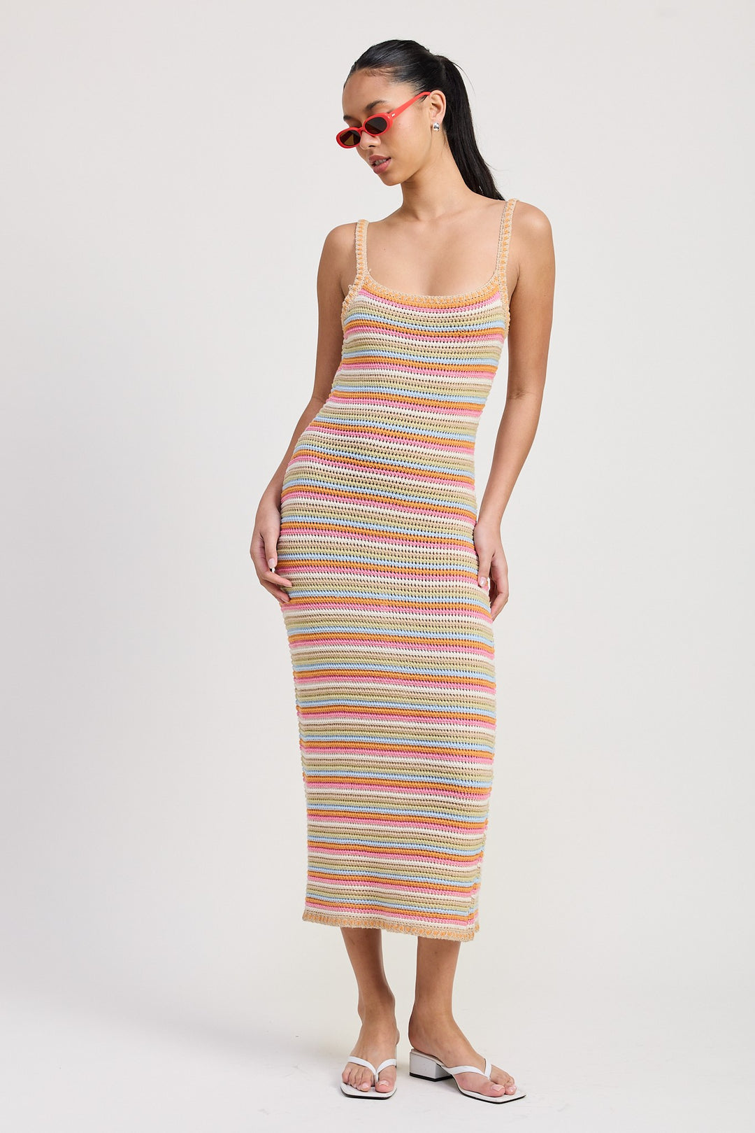 Midi Crochet Sqaure Neck Dress