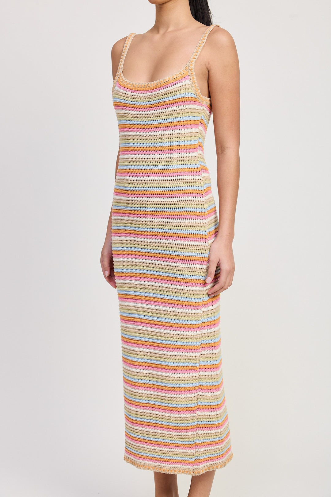 TANGERIN MULTI Midi Crochet Sqaure Neck Dress
