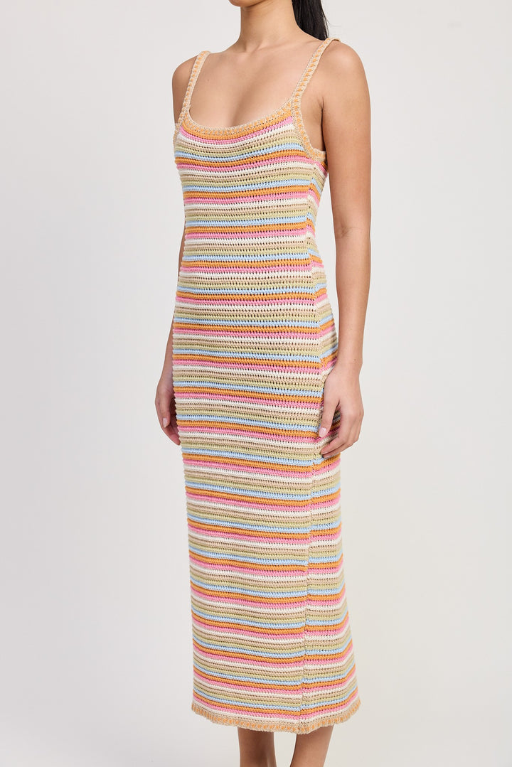 TANGERIN MULTI Midi Crochet Sqaure Neck Dress