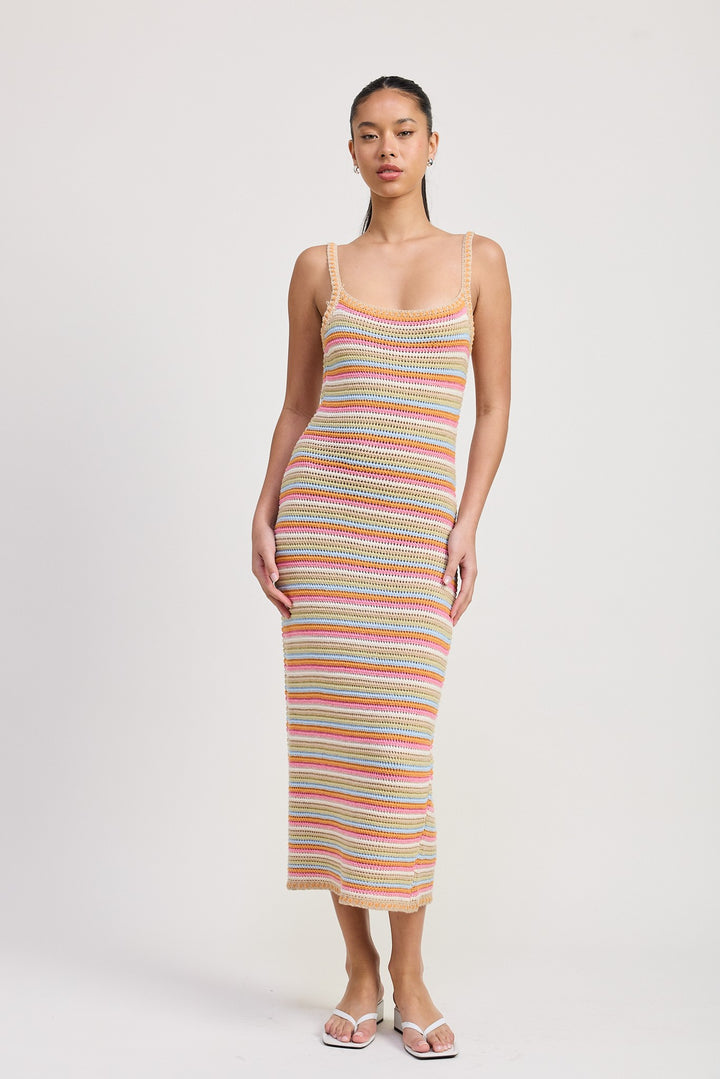 TANGERIN MULTI Midi Crochet Sqaure Neck Dress