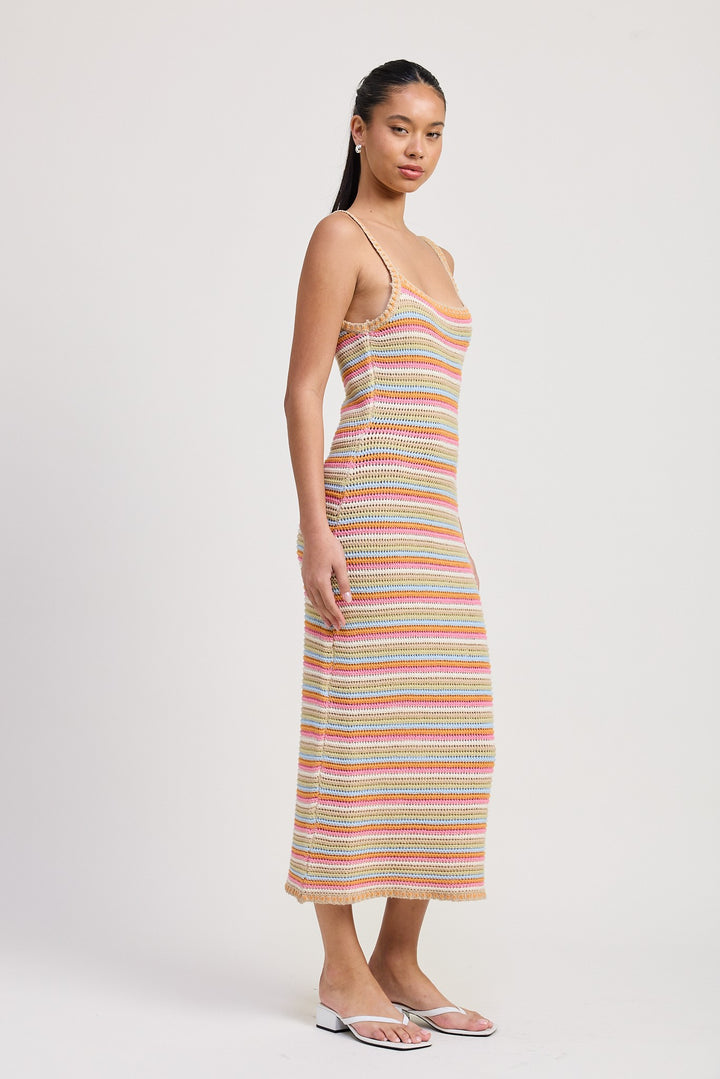 Midi Crochet Sqaure Neck Dress