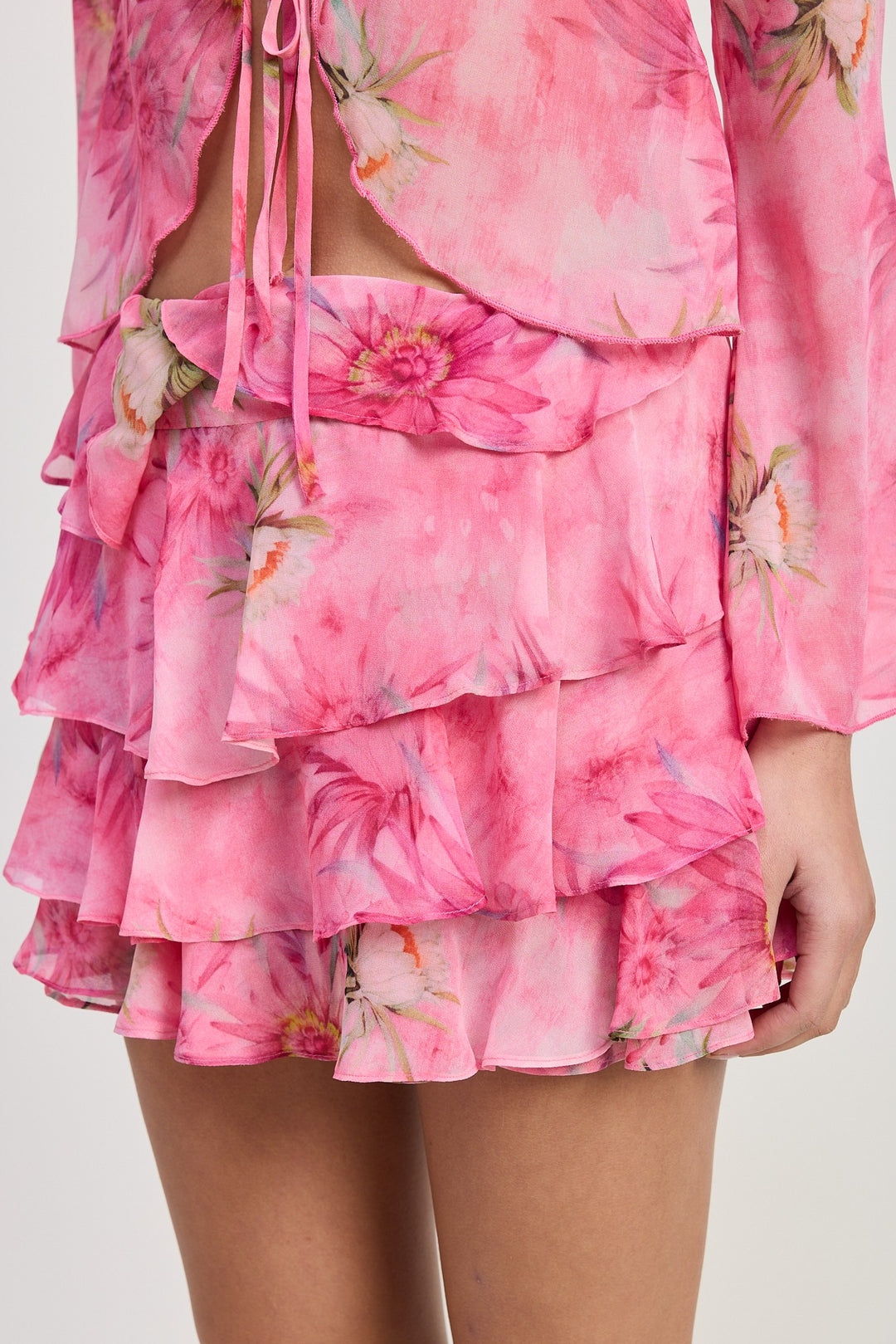Pink Floral Ruffle Mini Skirt