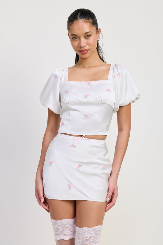 Ivory Sqaure Neck Bubble Cap Sleeve Top