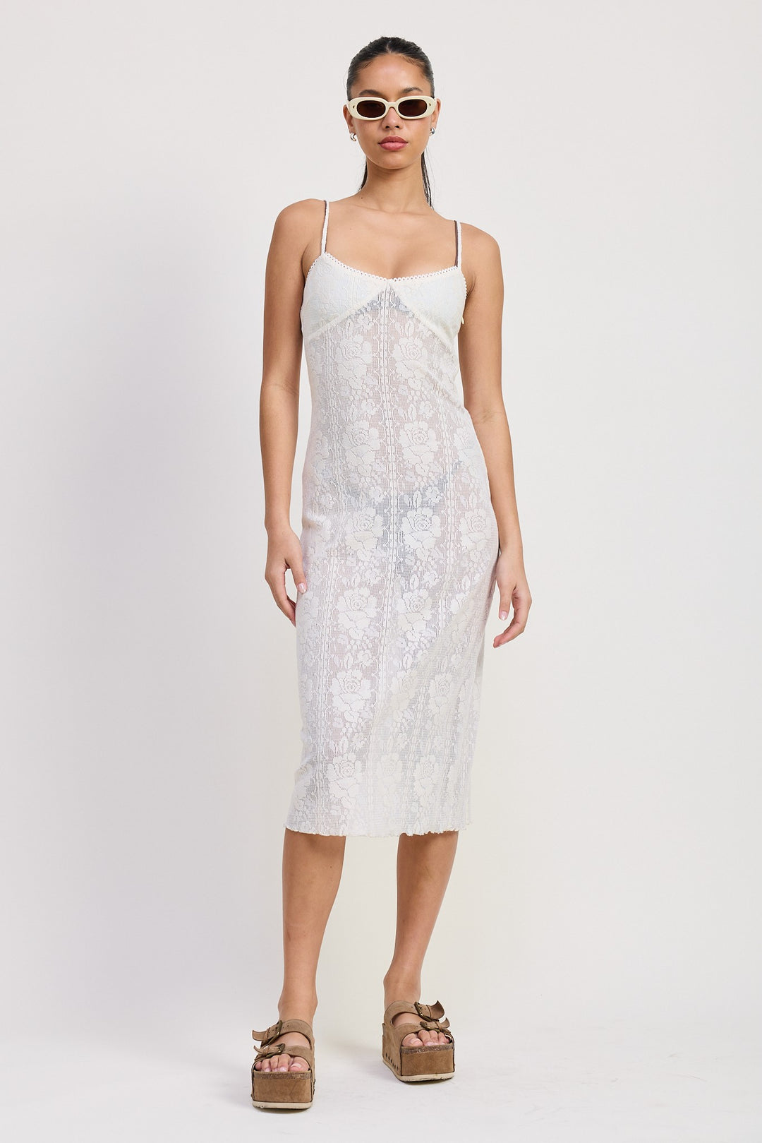 Spaghetti Strap Lace Midi Dress