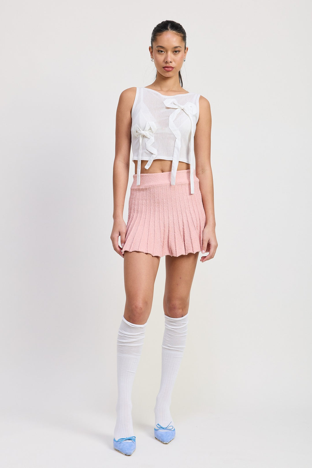 Blush Pink Pleated Mini Skirt