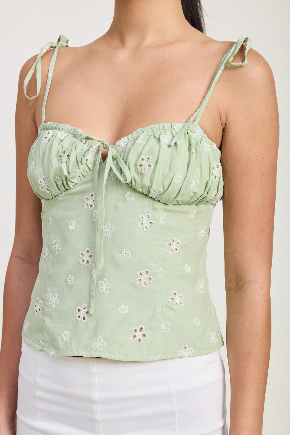 Ivory Bustier Top With Shoulder Ties