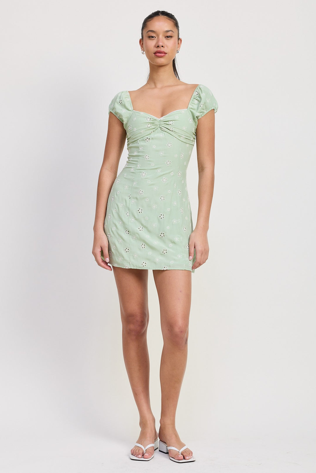 Ivory Mix Media Mini Ruched Dress