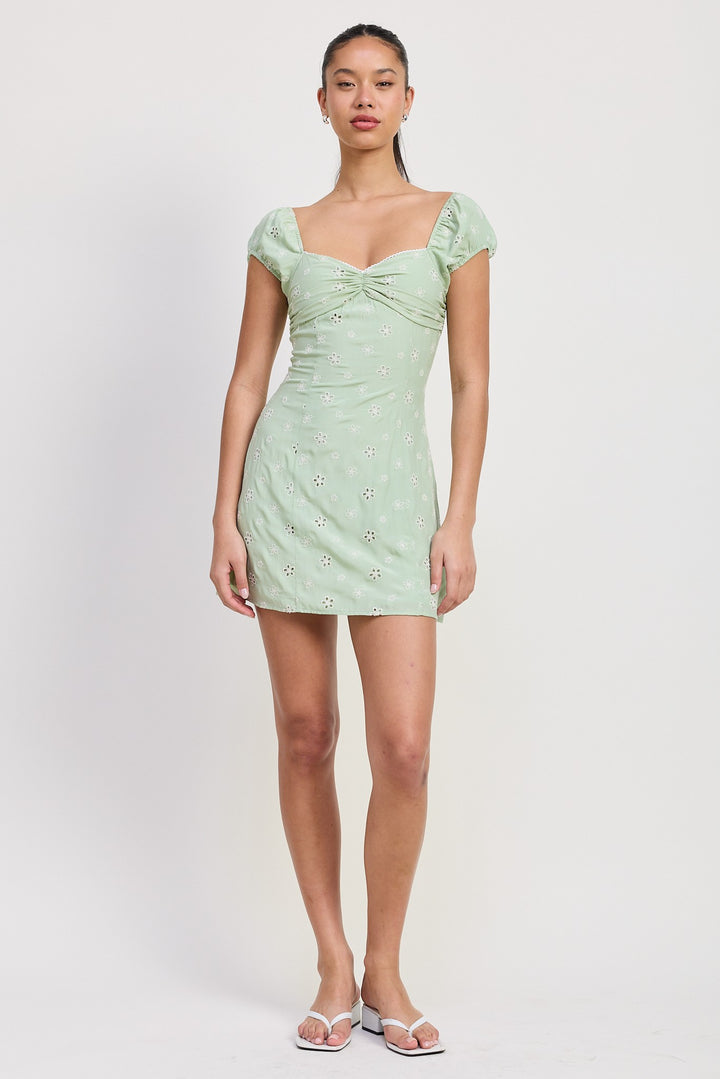 Ivory Mix Media Mini Ruched Dress