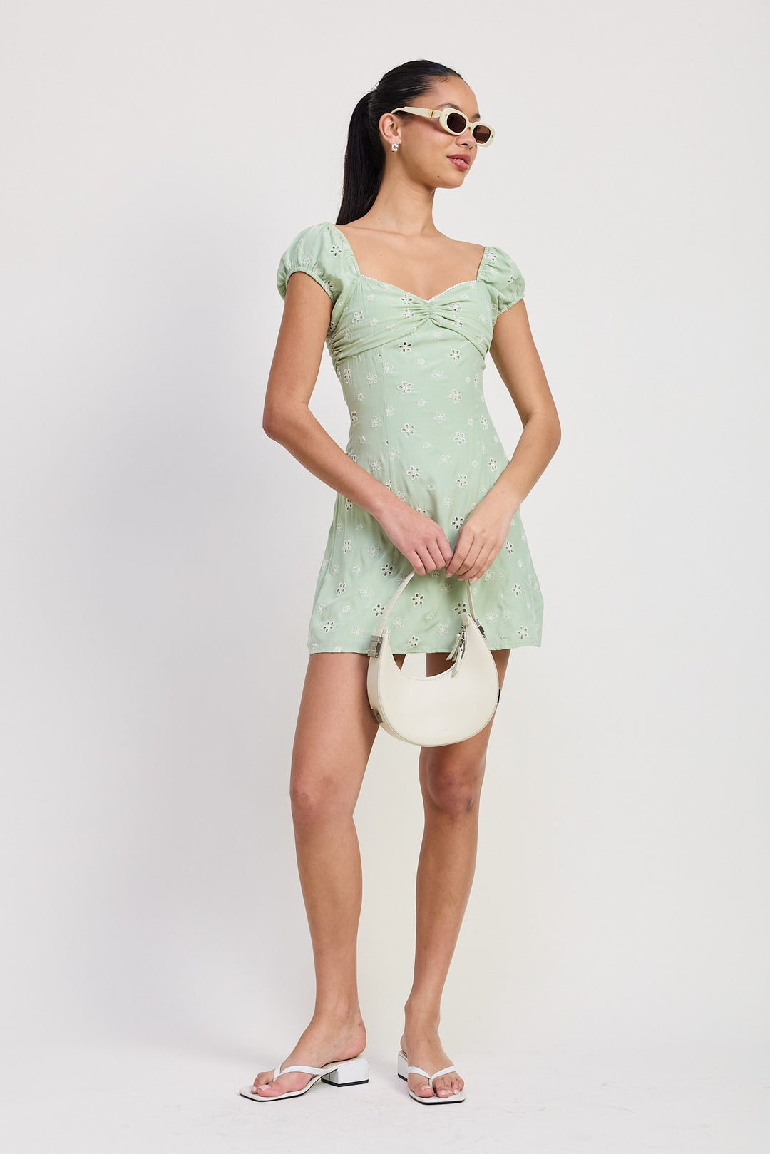 Mint Mix Media Mini Ruched Dress