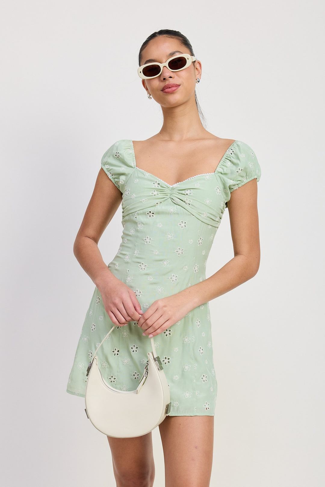 Ivory Mix Media Mini Ruched Dress