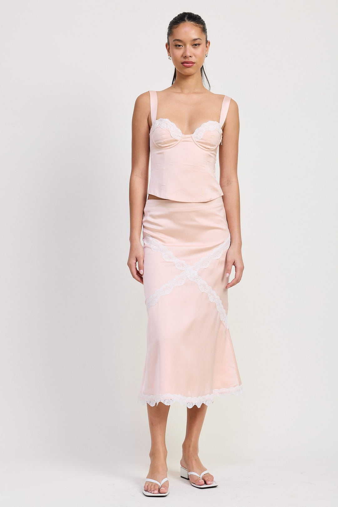Satin Bustier Top With Lace Detail
