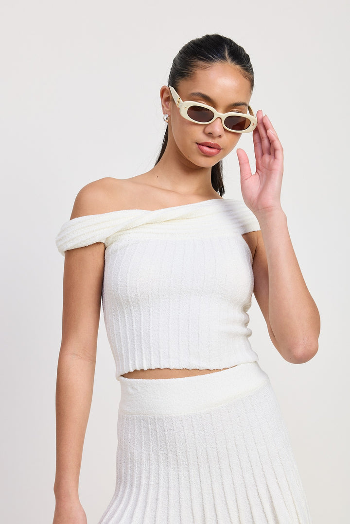 Off White Off The Shoulder Knit Top