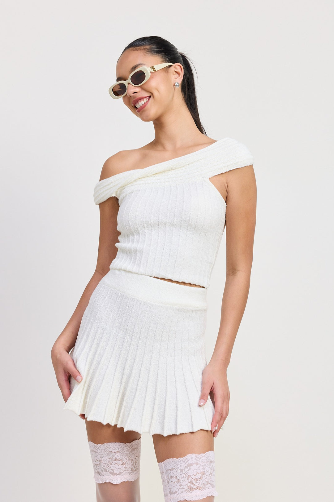 Off White Off The Shoulder Knit Top