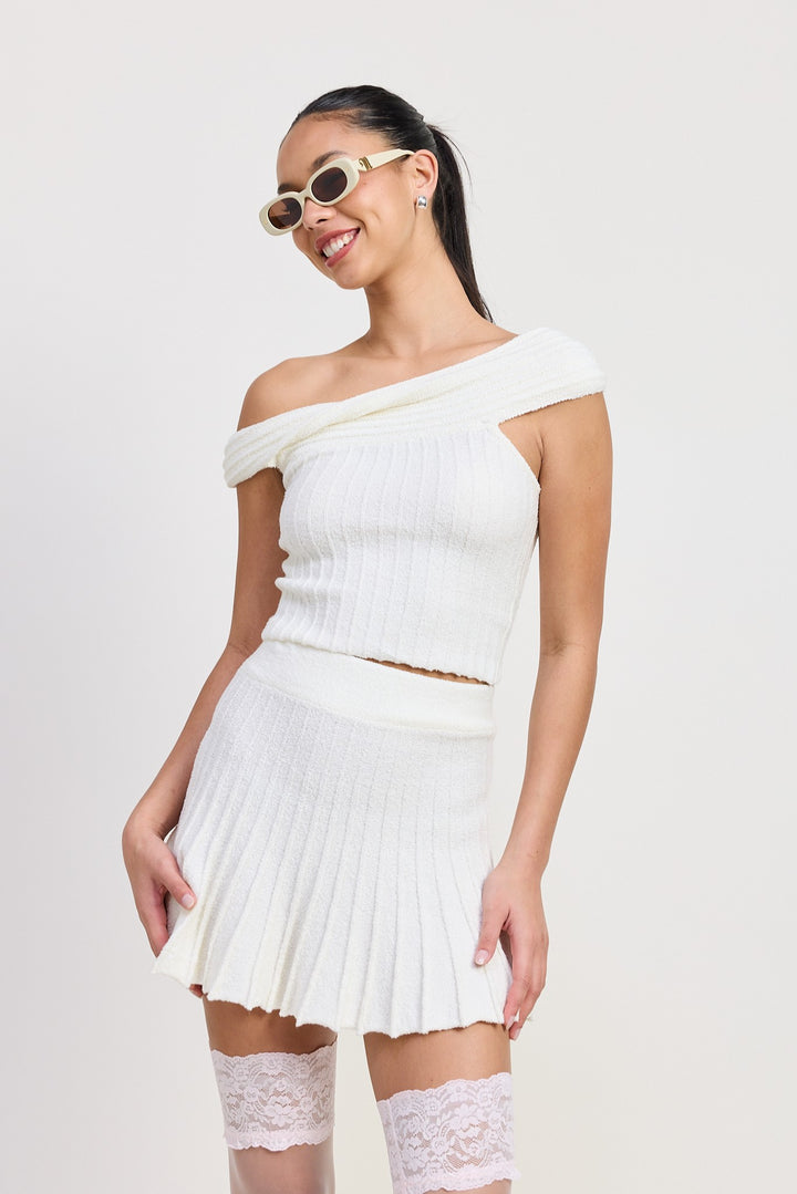 Off White Off The Shoulder Knit Top