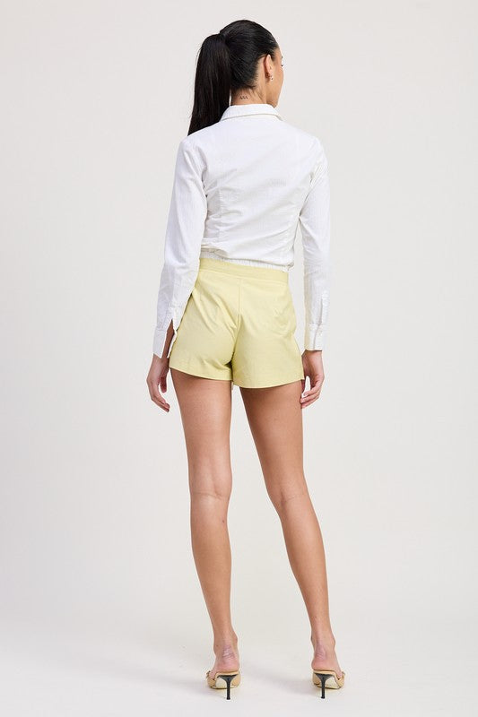 Contrasted Waist Band Pleated Skort