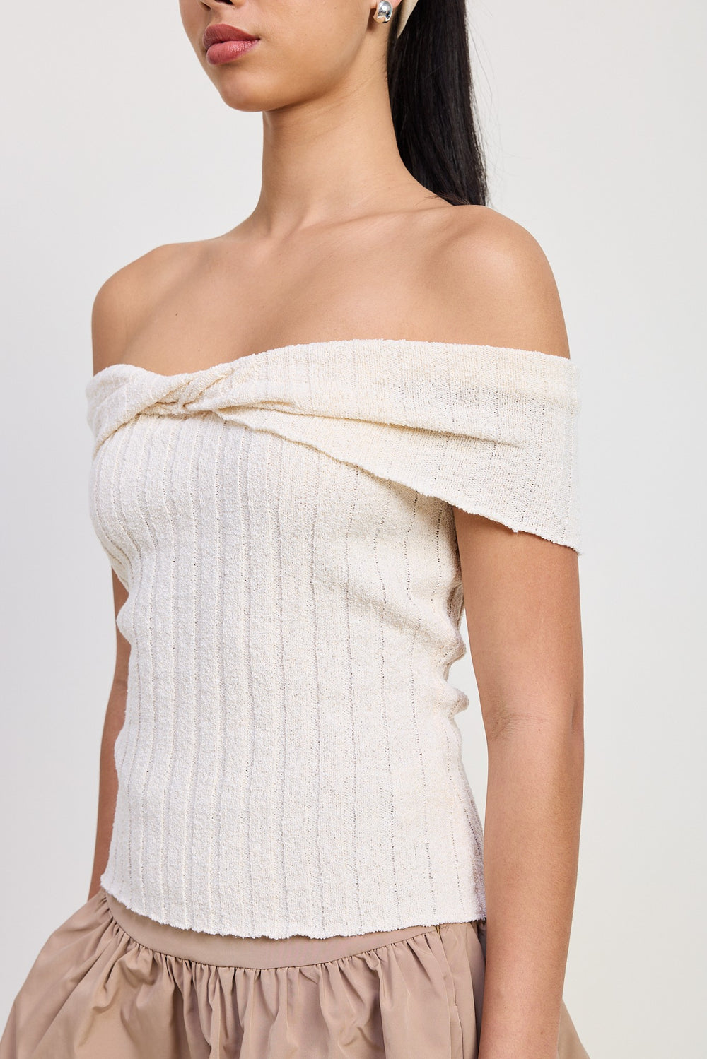 Ivory Off Shoulder Sweater Top