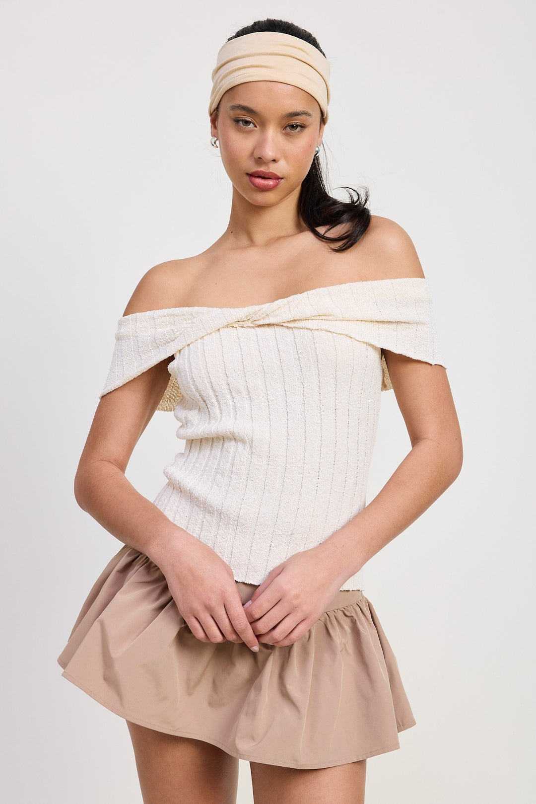 Ivory Off Shoulder Sweater Top