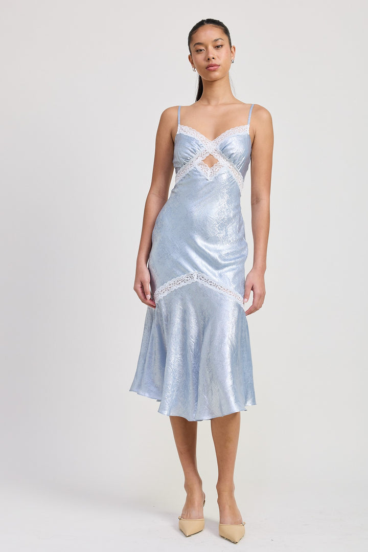Baby Blue Lace Trim Midi Slip Dress