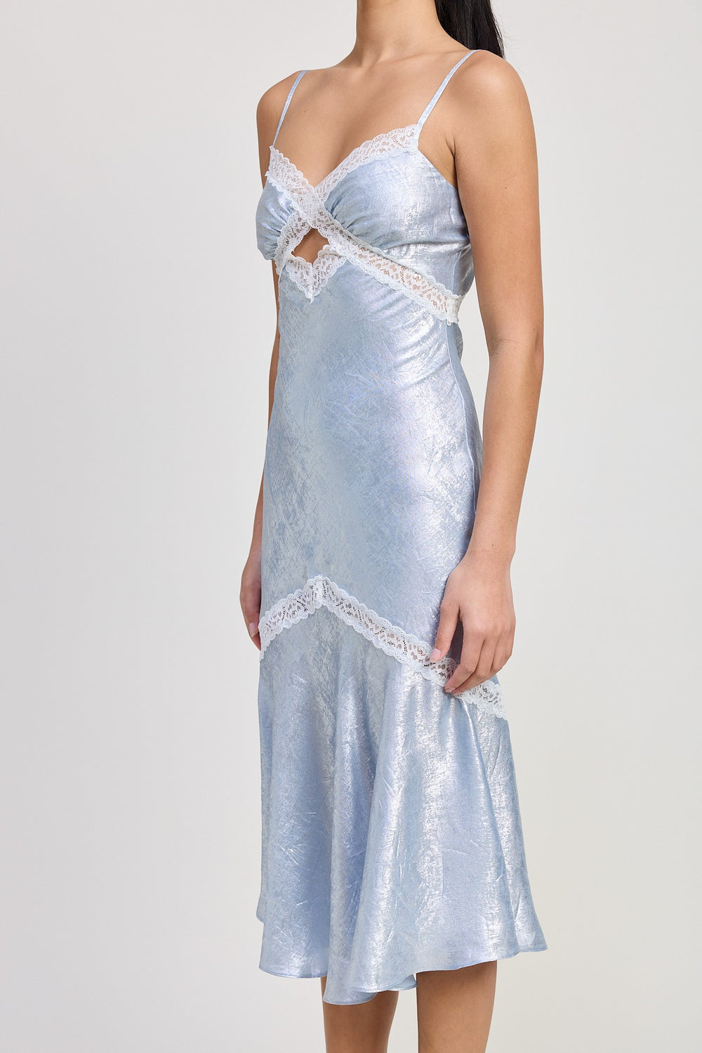Baby Blue Lace Trim Midi Slip Dress