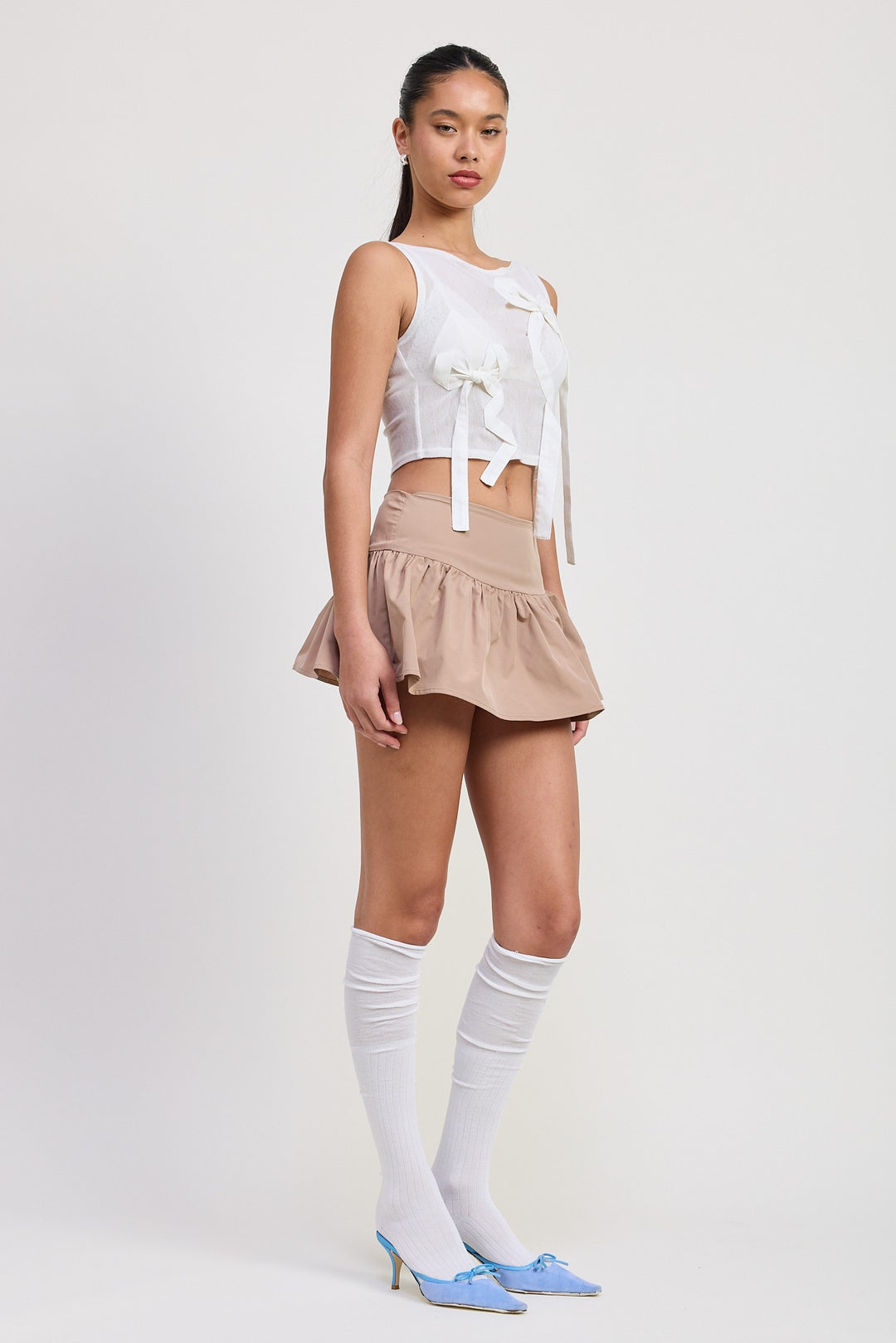 Off White Sleeveless Sheer Bow Top