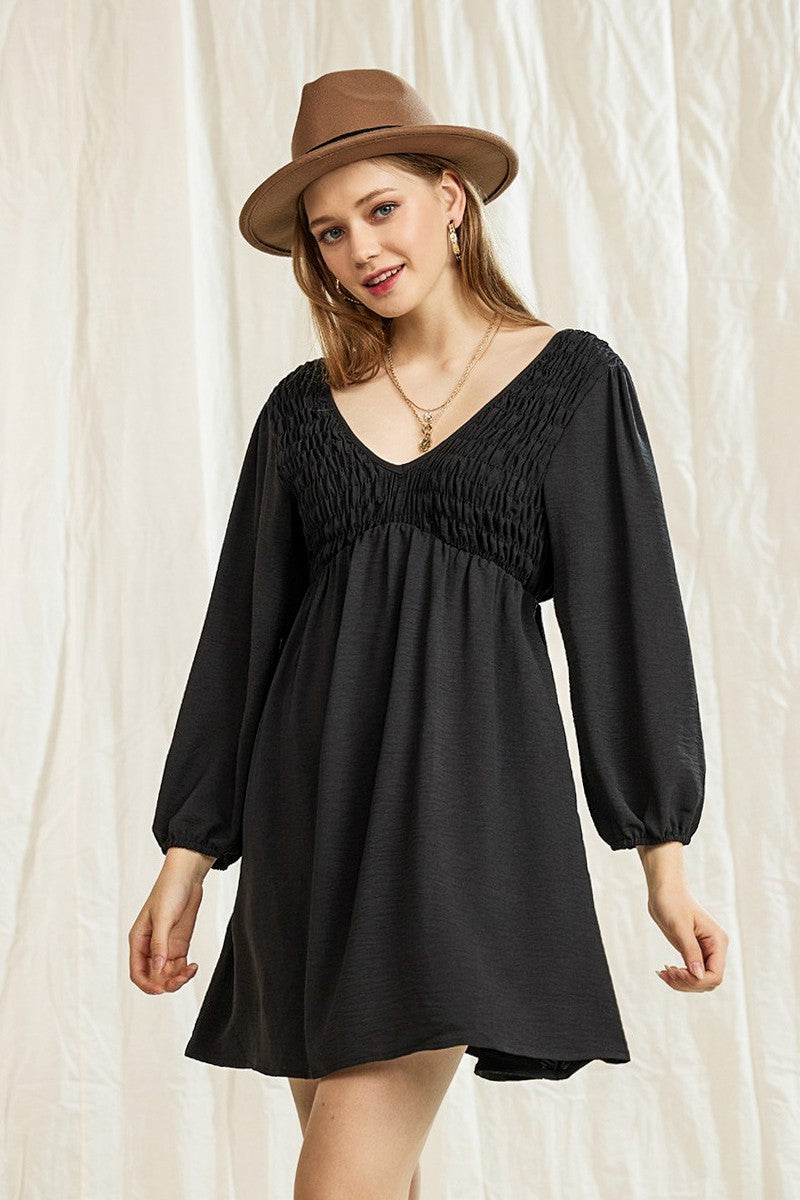 Rust Plus Smocked Bust 3 4 Sleeve V Neck Mini Dress