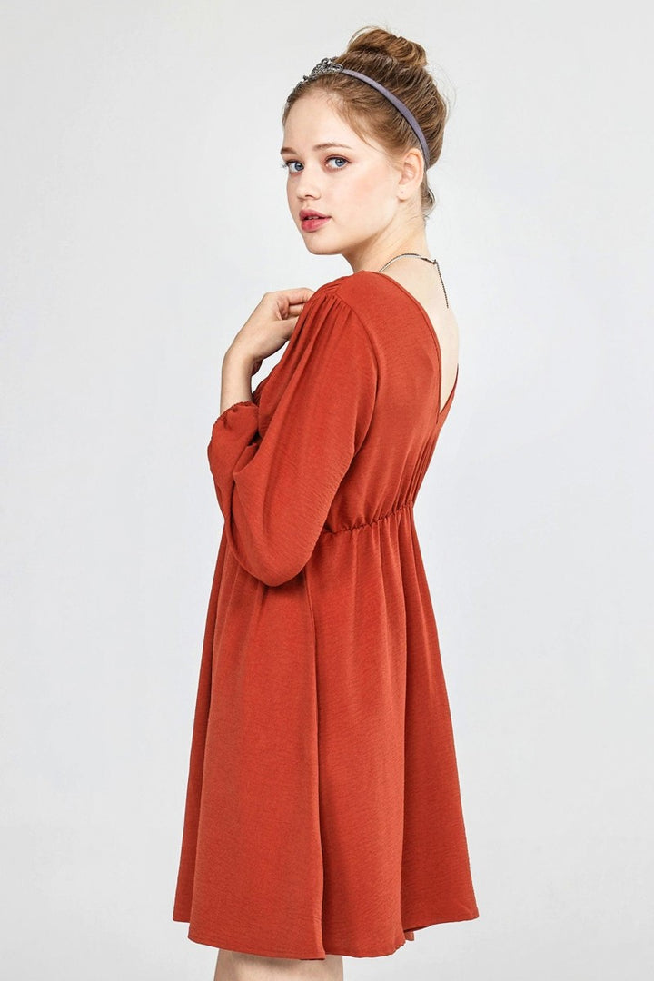 Chocolate Plus Smocked Bust 3 4 Sleeve V Neck Mini Dress