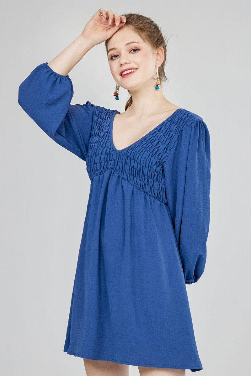 Ruby Plus Smocked Bust 3 4 Sleeve V Neck Mini Dress