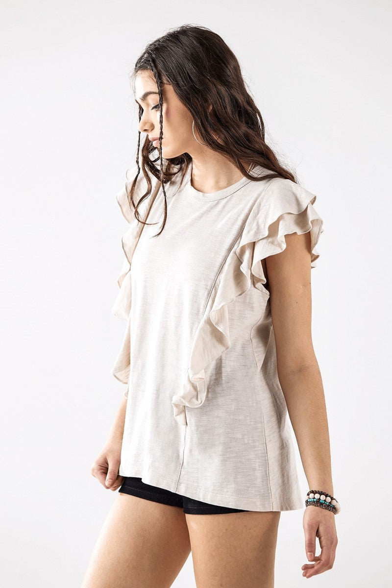 Lime Cotton Slub Double Ruffle Tiered Sleeve Tee