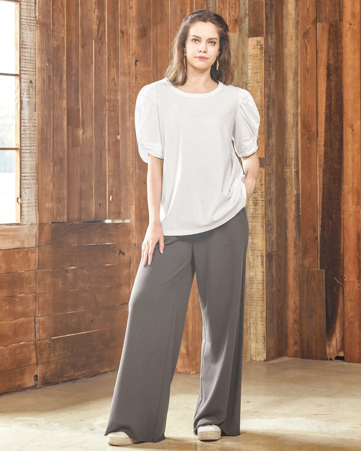Lt.Blue Knotted Puff Sleeve Cotton Knit Top