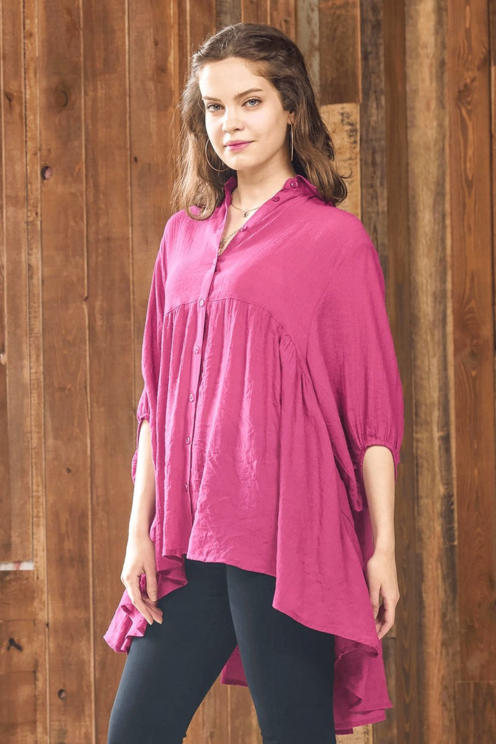 Denim Blue Plus Oversized Button Down Babydoll Tunic Top