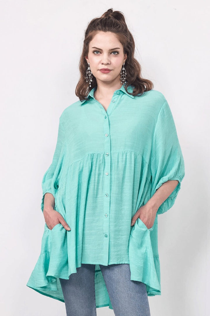 Fuchsia Plus Oversized Button Down Babydoll Tunic Top
