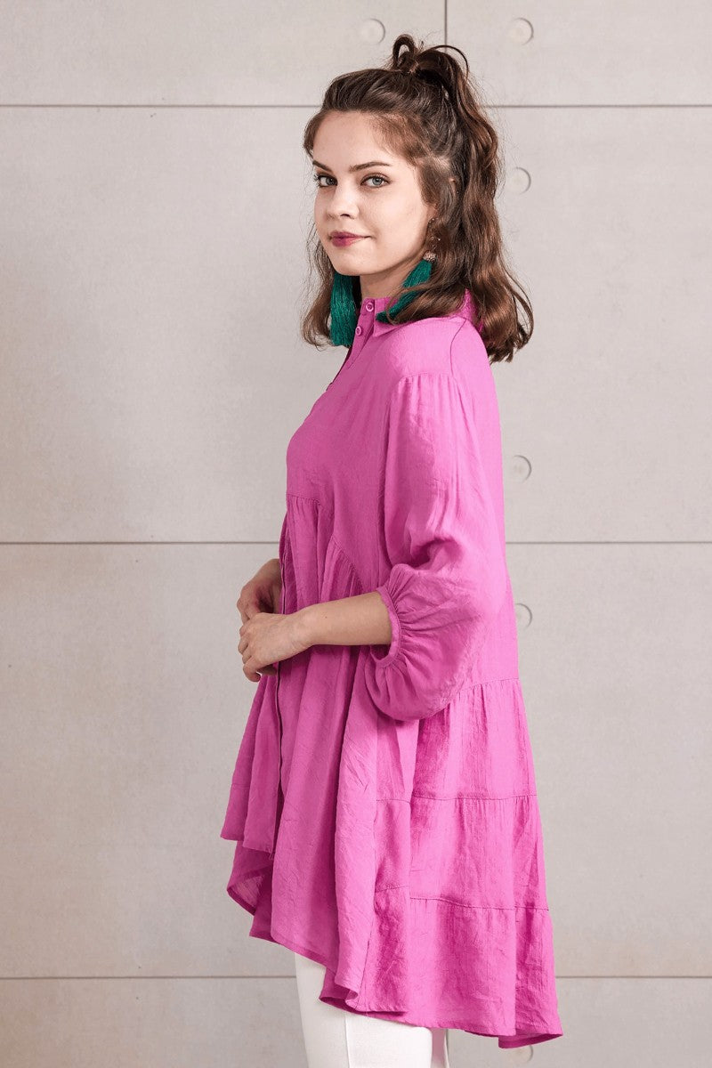 Lagoon Blue Plus Oversized Button Down Babydoll Tunic Top
