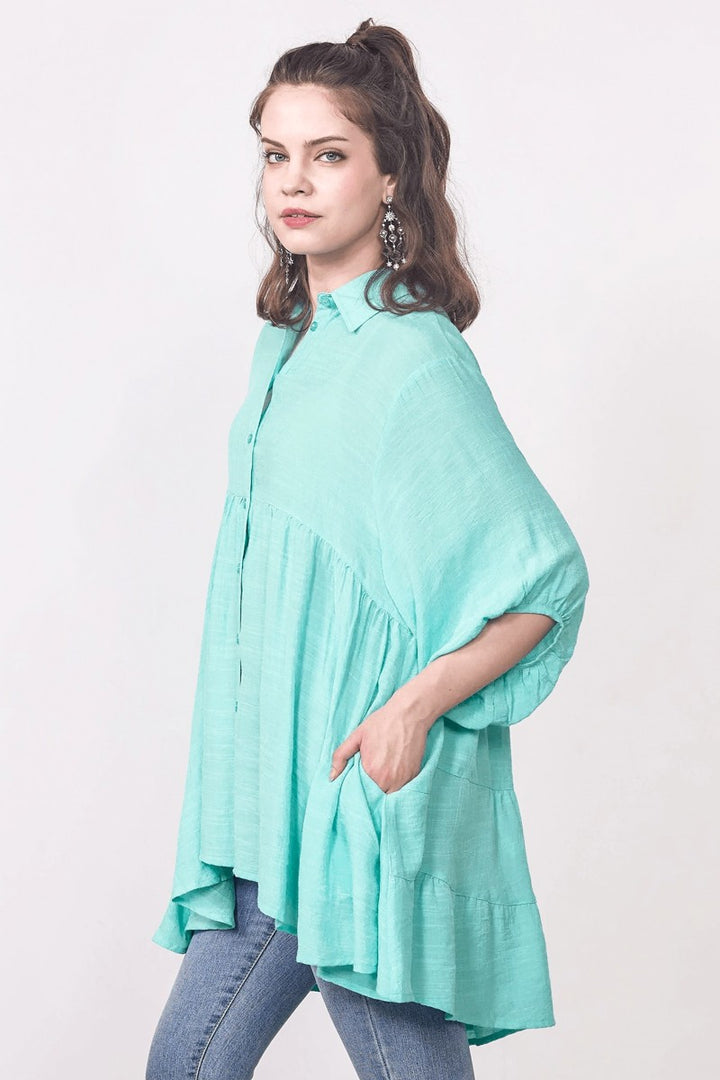 Fuchsia Plus Oversized Button Down Babydoll Tunic Top
