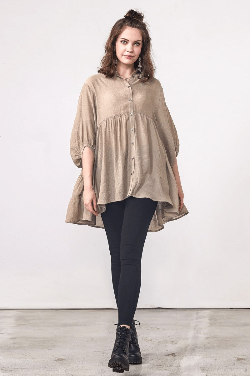 Aqua Mint Plus Oversized Button Down Babydoll Tunic Top