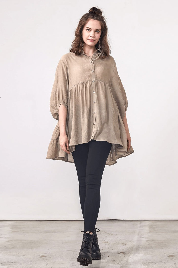 Aqua Mint Plus Oversized Button Down Babydoll Tunic Top