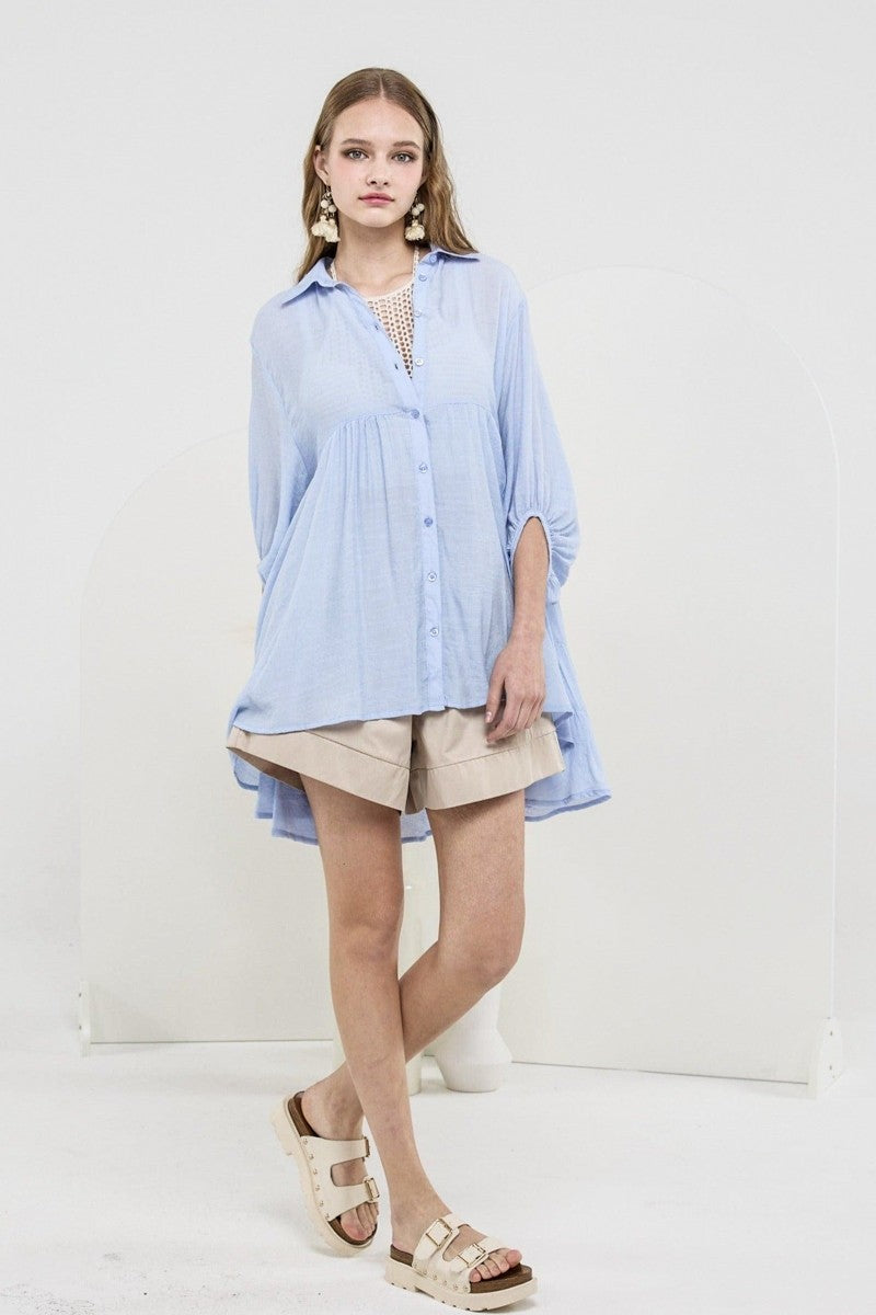 Black Plus Oversized Button Down Babydoll Tunic Top