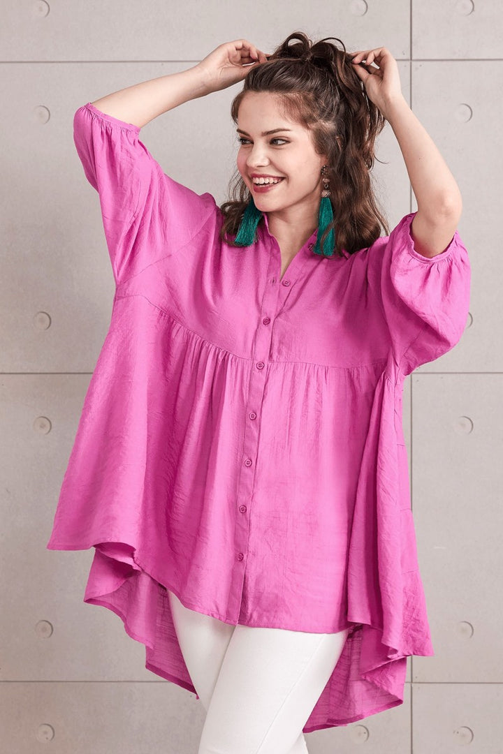 Lagoon Blue Plus Oversized Button Down Babydoll Tunic Top