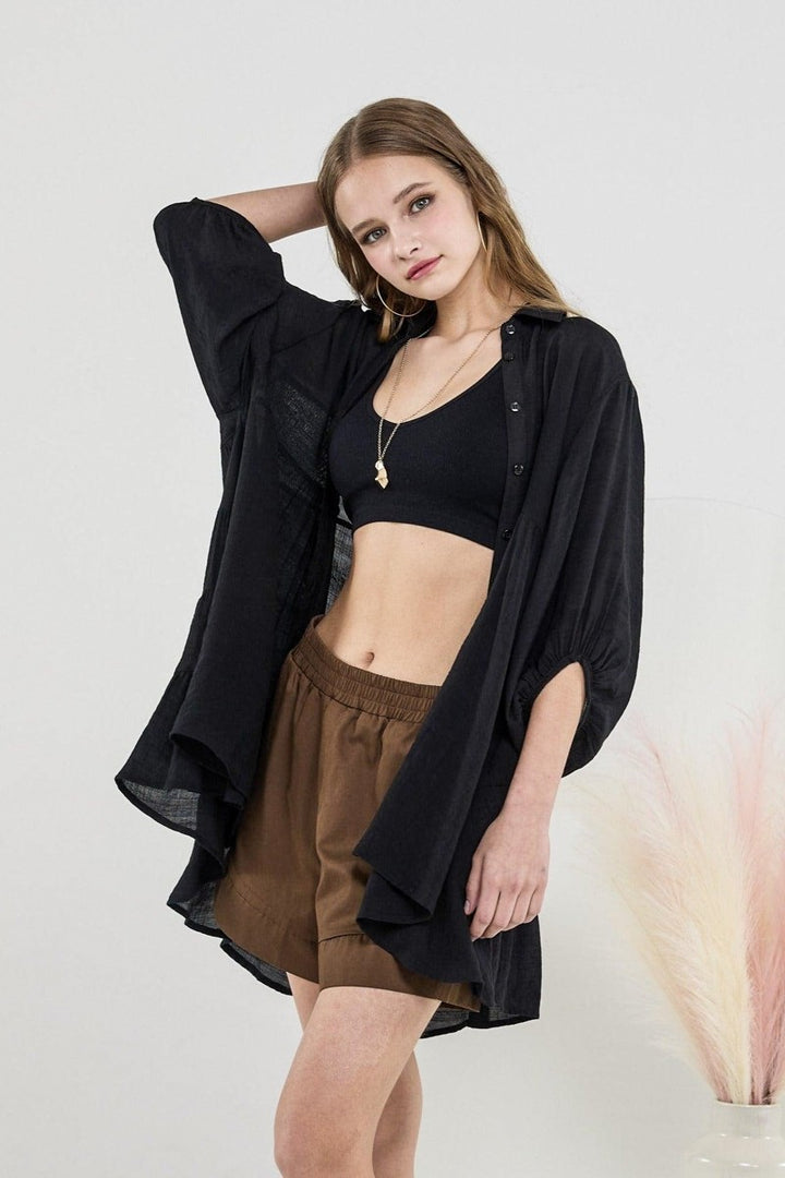 Plum Plus Oversized Button Down Babydoll Tunic Top
