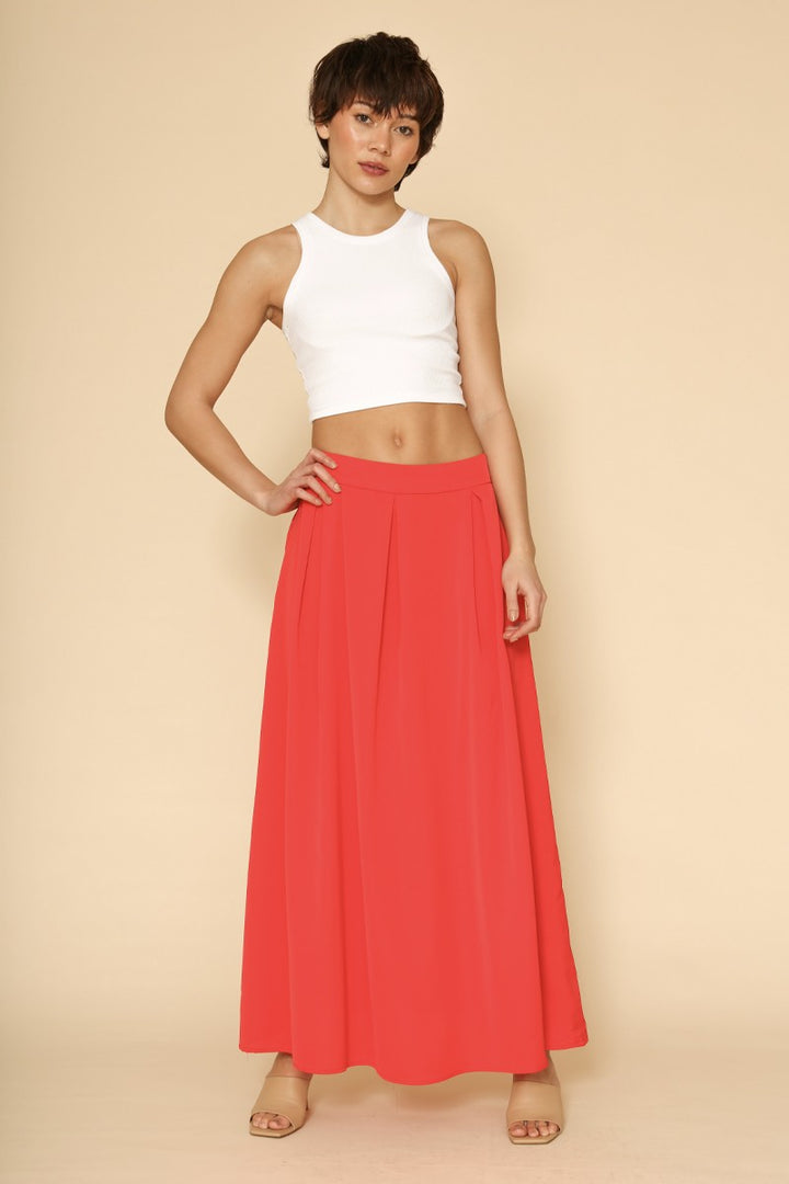 Red High Waist Pleated Skirt