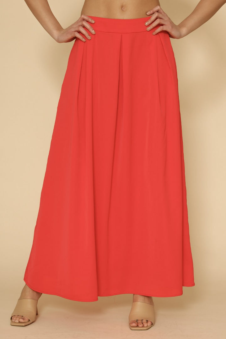 Red High Waist Pleated Skirt