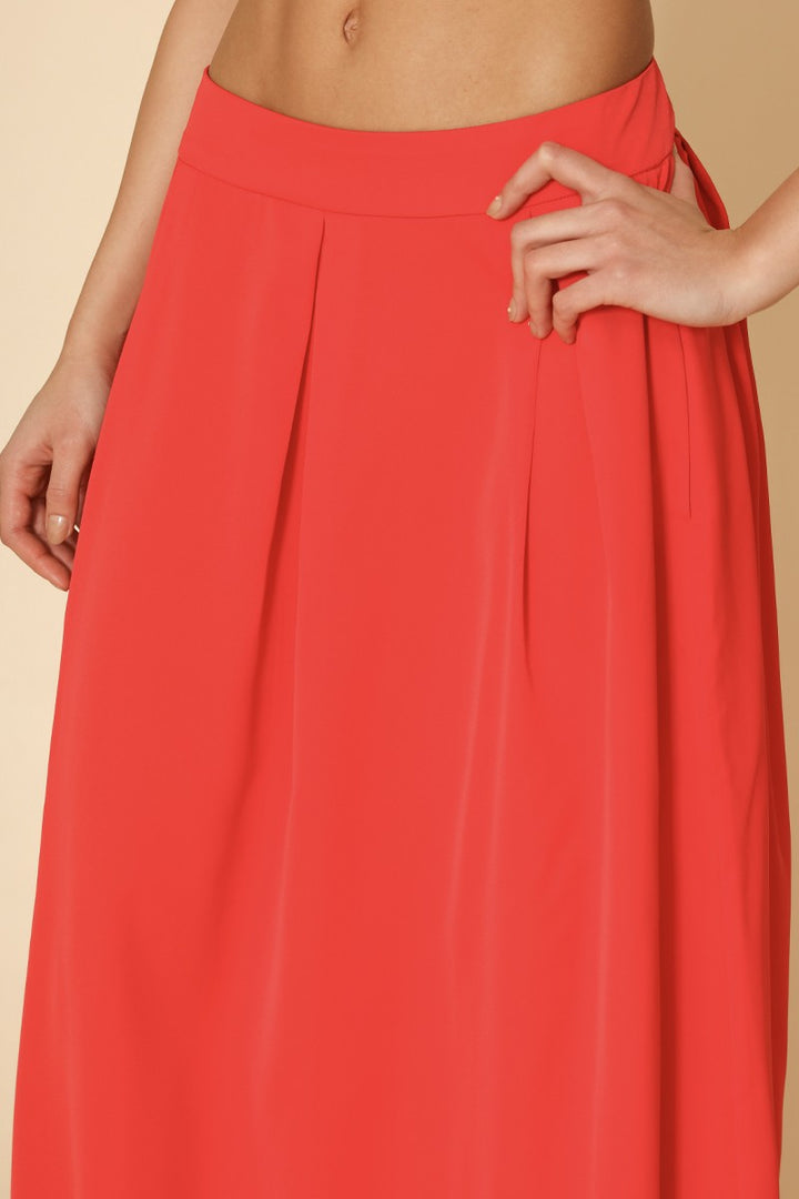 Red High Waist Pleated Skirt