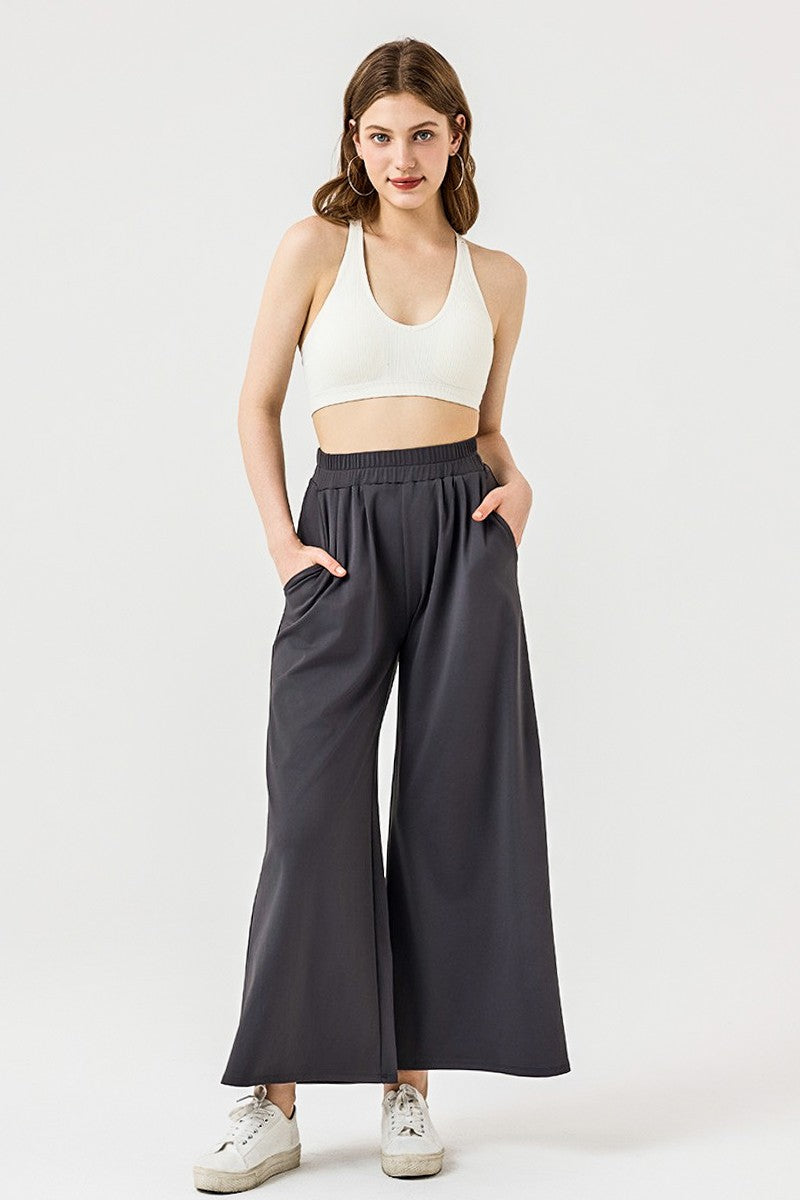 Black Plus Stretch Yoga Knit Wide Leg Palazzo Pants