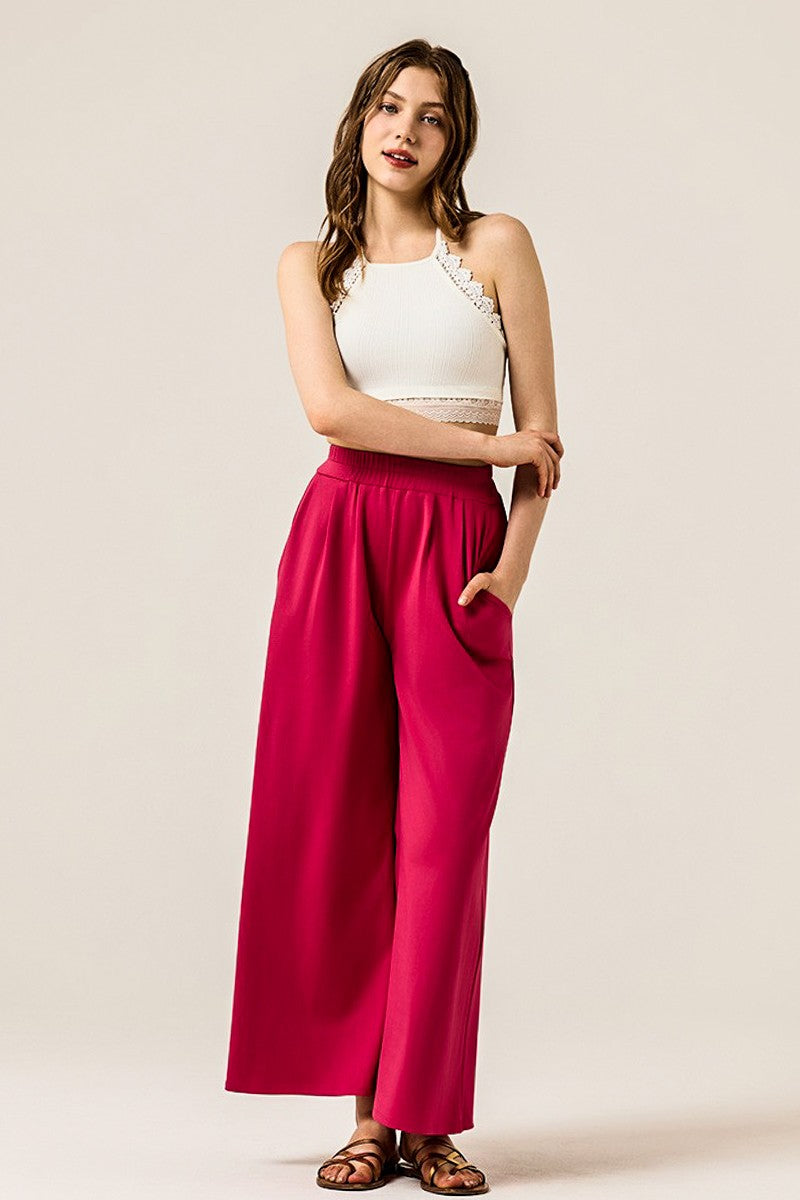 Dusty Rose Plus Stretch Yoga Knit Wide Leg Palazzo Pants