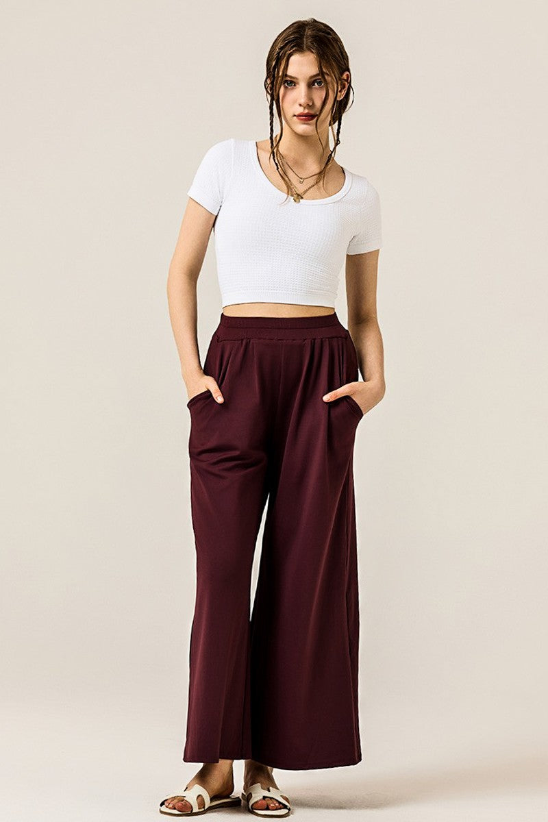 Plus Stretch Yoga Knit Wide Leg Palazzo Pants
