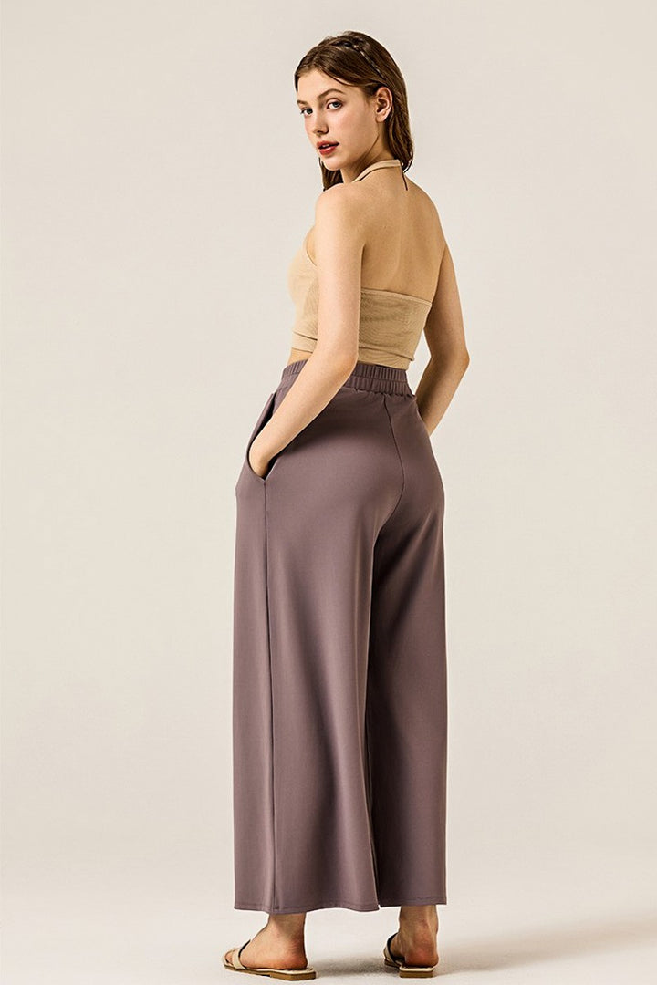 Dusty Rose Stretch Yoga Knit Wide Leg Palazzo Pants